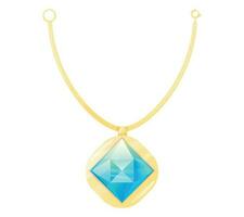 gouden Koninklijk luxe ketting met blauw smaragd of diamant kostbaar edelsteen steen. vector geïsoleerd tekenfilm vrouw hanger, duur schat sieraden.