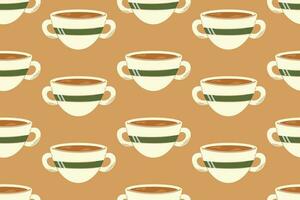 tekening kop van heet tekenfilm thee of koffie, vector naadloos vlak patroon.