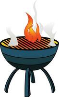 houtskool rooster bbq machine vector illustratie, barbecue rooster met brand vlak stijl beeld