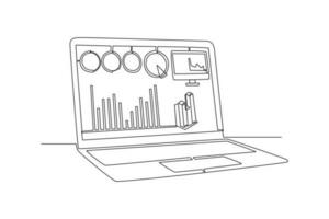 doorlopend een lijn tekening bedrijf concepten van analyse, planning, afzet Onderzoek, werk communicatie, doel instellingen. single lijn trek ontwerp vector grafisch illustratie.