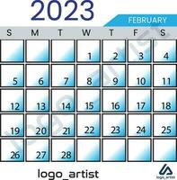 februari 2023 kalender vector sjabloon