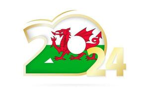 jaar 2024 met Wales vlag patroon. vector