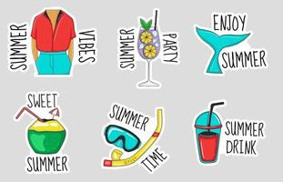 kleurrijke handgetekende zomer element stickers collectie vector