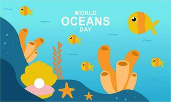 wereld oceaan dag tekenfilm illustratie met onderwater- landschap toegewijd vector