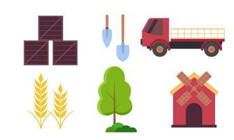 reeks van boerderij huis en natuur elementen logo vector