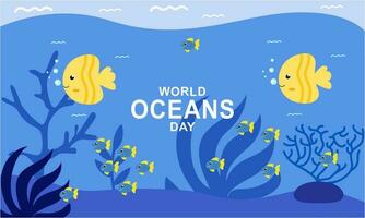 wereld oceaan dag tekenfilm illustratie met onderwater- landschap toegewijd vector