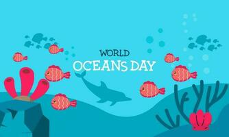 wereld oceaan dag tekenfilm illustratie met onderwater- landschap toegewijd vector