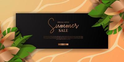 zomer sale aanbieding banner elegante luxe met groene tropische bladeren decoratie leaves vector