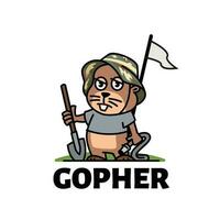 gophers mascotte vervelend een leger hoed draag- een Schep en een slang Aan een golf Cursus vector