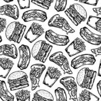 naadloos patroon van snel voedsel in tekening stijl vector