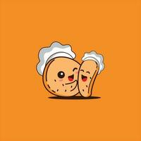 logo met chef hoed. bakkerij voedsel logo. bakkerij chef. brood mascotte met hoed en smiley mascotte. vector