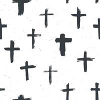 kruis symbolen naadloze patroon grunge hand getrokken christelijke kruisen, religieuze tekens pictogrammen, kruisbeeld symbool vector illustratie