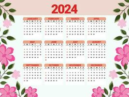 kalender van 2024 met bloemen achtergrond vector