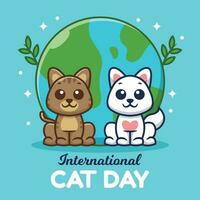 Internationale kat dag vector tekenfilm illustratie. schattig kat met aarde vlak tekenfilm concept.