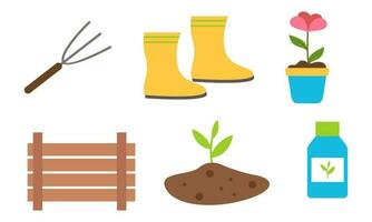 verzameling van tuin gereedschap en planten tuinieren logo vector