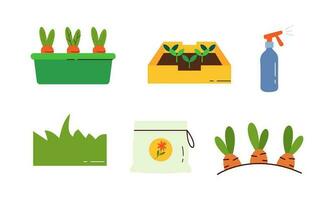 verzameling van tuin gereedschap en planten tuinieren logo vector