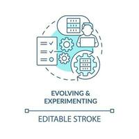 evolueert en experimenteren turkoois concept icoon. groot gegevens. ict geletterdheid niveau abstract idee dun lijn illustratie. geïsoleerd schets tekening. bewerkbare beroerte vector