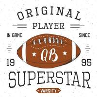 t-shirt ontwerp, voetbal quarterback superstar typografie graphics, vector illustratie