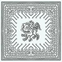 wijnoogst Javaans batik stijl met mythologisch leeuw illustratie vector