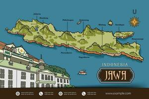 Javaans Indonesië kaarten illustratie. Indonesië eiland ontwerp lay-out vector
