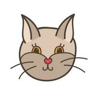 grappig, kleurrijk en schattig kat gezicht dichtbij omhoog. vector tekening met hand- getrokken schets geïsoleerd Aan wit achtergrond. huis huisdier illustratie voor stickers, planners, vodje elementen, sociaal media