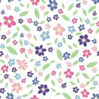 bloemen naadloos patroon met roze, lavendel, blauw, Purper kamille bloem en bladeren. kinderachtig, vrouwelijk, teder vector