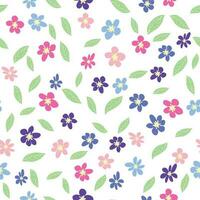 bloemen naadloos patroon met roze, lavendel, blauw, Purper kamille bloem en bladeren. kinderachtig, vrouwelijk, teder vector