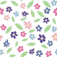 bloemen naadloos patroon met roze, lavendel, blauw, Purper kamille bloem en bladeren. kinderachtig, vrouwelijk, teder vector