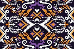 ikat bloemen paisley borduurwerk Aan zwart achtergrond.ikat etnisch oosters naadloos patroon traditioneel.azteken stijl abstract vector illustratie.ontwerp voor textuur, stof, kleding, verpakking, decoratie.