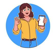 vrouw Holding smartphone vector