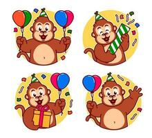 verjaardag aap tekenfilm stickers vector
