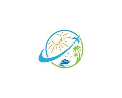 modern reizen en strand met palm boom logo ontwerp icoon vector concept.