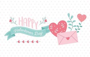 fijne valentijnsdag, romantische bloemendecoratie met berichtharten vector