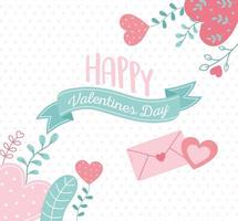 gelukkige Valentijnsdag, inscripyion harten envelop liefde gestippelde achtergrond vector