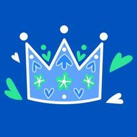 blauw Koninklijk prinses kroon met harten en bloemen vector