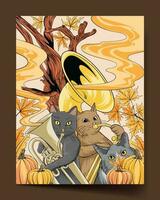 paar katten spelen muziek- met herfst vallen vlak illustratie Hoes poster banier vector