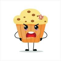 schattig boos muffin karakter. grappig boos koekje tekenfilm emoticon in vlak stijl. bakkerij emoji vector illustratie