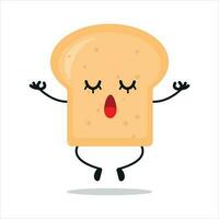 schattig kom tot rust brood karakter. grappig yoga brood tekenfilm emoticon in vlak stijl. bakkerij emoji meditatie vector illustratie