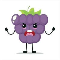 schattig boos druif karakter. grappig woedend druif tekenfilm emoticon in vlak stijl. fruit emoji vector illustratie