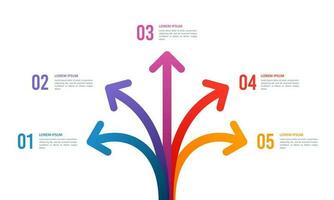 infographic pijl tweesprong 5 opties. 5-richting pijl. vector illustratie.