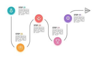 infographic ontwerp sjabloon. tijdlijn met 5 stappen naar succes. bedrijf presentatie. vector illustratie.