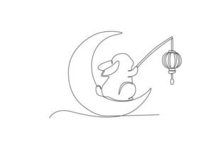 een weinig konijn Holding lantaarns Aan de maan vector