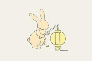 gekleurde illustratie van een konijn Holding een lantaarn vector