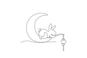 een konijn zittend Holding een lantaarn Aan de maan vector