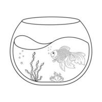 vis in aquarium. sluierstaart kleur bladzijde in schaal. gemakkelijk illustratie van een aquatisch huisdier vector