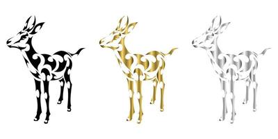 drie kleuren zwart goud zilver lijn kunst vector van springbok staat geschikt voor gebruik als decoratie of logo