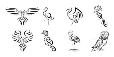 set van lijntekeningen vectorafbeeldingen van verschillende mooie vogels goed gebruik voor symbool mascotte icoon avatar en logo vector