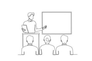 een leraar presenteren in voorkant van studenten vector
