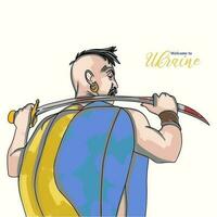 oekraïens Kozakken met een zwaard en vlag van Oekraïne, Welkom naar Oekraïne, nationaal kleuren vector