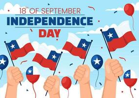 Chili onafhankelijkheid dag vector illustratie van feesten patriotten viering met golvend vlag in nationaal vakantie vlak tekenfilm hand- getrokken Sjablonen